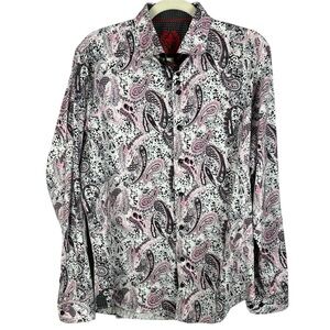 Au Noir Cotton Blend Pink Black Paisley Button Down Medium Men's Shirt